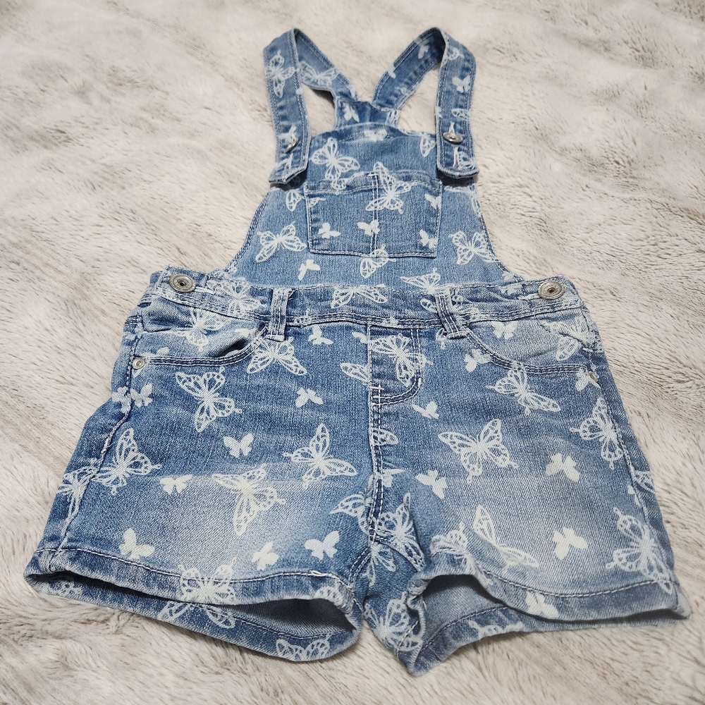 EUC Girls Butterfly Print Denim Overalls
